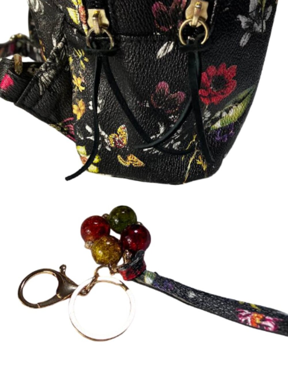 Unbranded Floral-Themed Backpack Two Compartments Matching Key Ring Like New - Picture 5 of 15